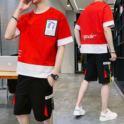 梵克公牛青少年夏季套装男基础大众流宽松短袖T恤衣服初中高中学生帅气夏天工装套装