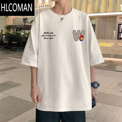HLCOMAN潮牌宽松短袖t恤男夏季2025新款男装半袖高街美式体恤打底衫t