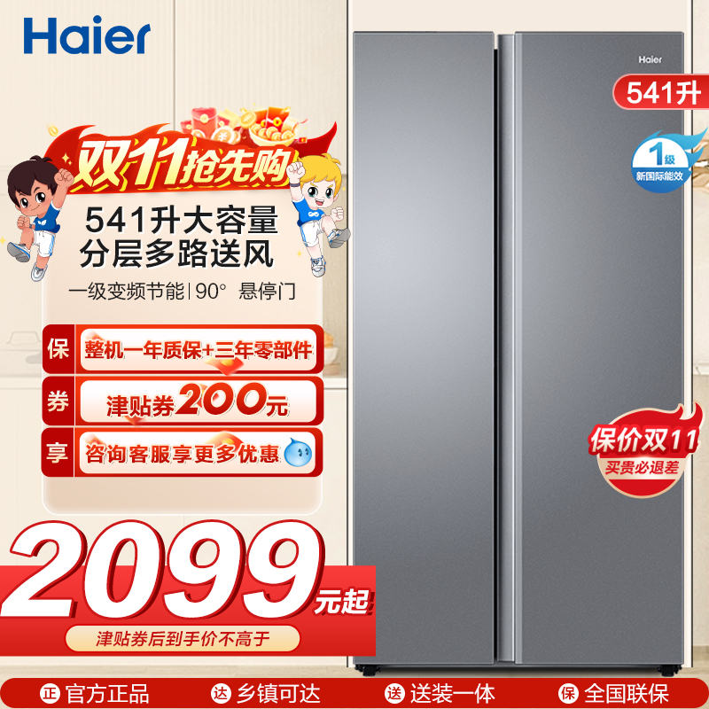海尔(Haier)541升对开门双开门 一级变频节能 风冷无霜大容量嵌入式家用冰箱BCD-541WGHSSEDG7