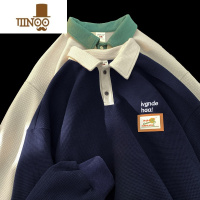 YANXU美式复古vintag卫衣男宽松polo衫情侣装华夫格翻领学生外套