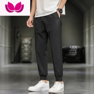 七斓夏季薄款冰丝速干休闲裤男韩版潮流新款宽松运动小脚九分裤男潮夏