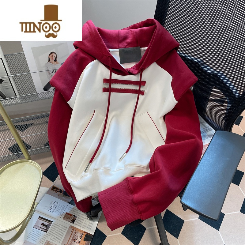 YANXU美式潮牌hiphop撞色连帽薄款卫衣男女感港风炸街工装外套