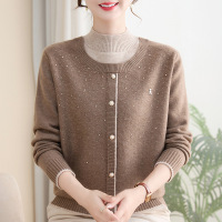 新款妈妈装假两件针织衫上衣40-60岁洋气中老年女装大码毛线衫女