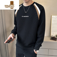 YANXU卫衣男士春2023新款潮牌拼接圆领宽松上衣加绒加厚打底衫