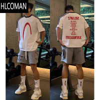 HLCOMAN潮牌个性三条杠字母短袖T恤男款夏季美式高街ins半袖上衣