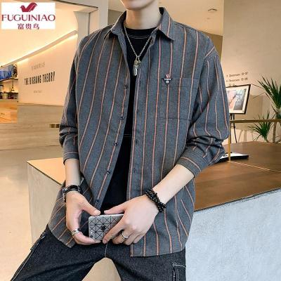 富贵鸟（FUGUINIAO）时尚四季新款原宿风ins男士长袖衬衫舒适百搭青少年韩版潮流宽松大码休闲衬衣