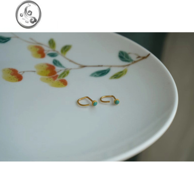 JiMi古法烧蓝绿松石耳钉mini镀金耳环轻奢百搭复古工艺银针耳钩