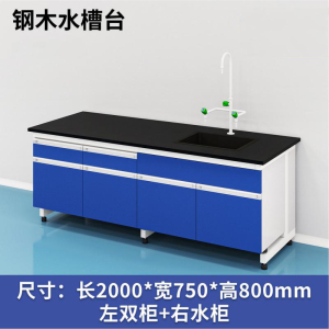 易企采 200CM钢木水槽台 实验室测试化验操作工作台耐酸碱试剂台 单位:张