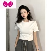 七斓纯欲辣妹风设计感白色短款T恤女夏季2023新款修身正肩短袖上衣ins
