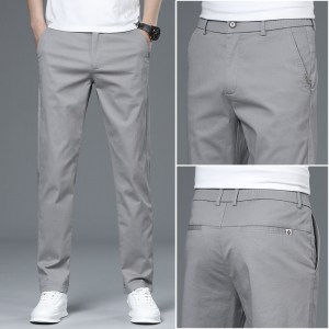 老爷车(LAOYECHE)春夏季新款高端纯棉休闲裤男修身小直筒灰色男士商务长裤