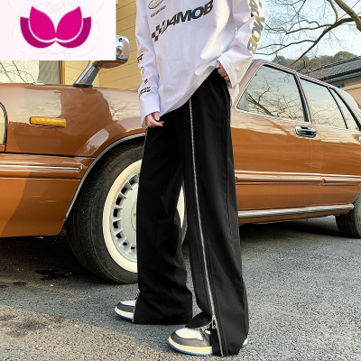 七斓休闲裤男夏季新款美式街头痞帅潮牌vibe高街拉链直筒微喇裤子男款