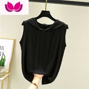 七斓莫代尔背心女夏薄款外穿无袖连帽T恤宽松打底衫大码显瘦内搭上衣