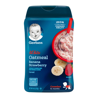 品牌授权-美国进口嘉宝（Gerber）3段香蕉草莓燕麦高铁米粉227g8个月以上罐装有效期22年1月-