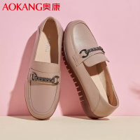奥康皮鞋女春秋舒适低跟软底单鞋乐福鞋套脚妈妈鞋