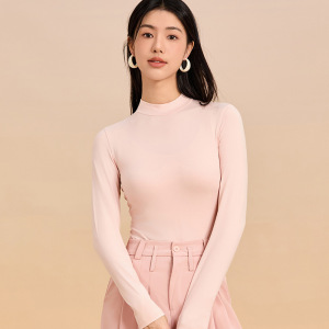 秋冬薄款打底衫女款玻尿酸内搭圆领修身显瘦长袖T恤半高领上衣