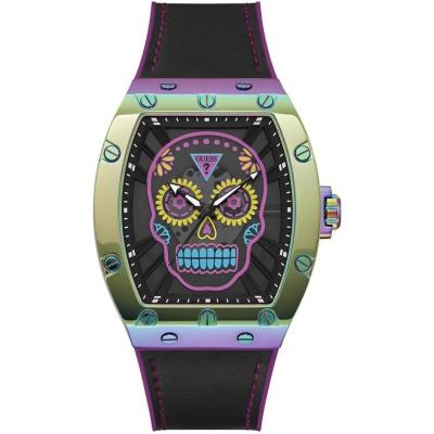 GUESS 男士手表 彩色酒桶盘 镂空霓虹骷髅头潮流时尚个性防水石英表