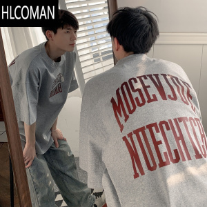 HLCOMAN美式复古涂鸦高街短袖水洗男女t恤宽松嘻哈上衣街头风夏季ins半袖