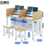 戴劲微机房电脑桌台式桌学校多媒体教室培训桌1.6米[带屏风含两凳]