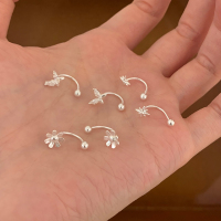 纯银蝴蝶花朵马蹄环耳钉小众设计感耳饰女ins风高级感耳环潮送女朋友老婆情人节七夕生日礼物