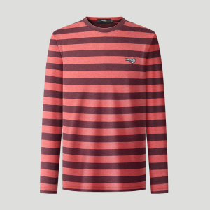 鳄鱼恤CROCODILE 中青年男士T恤条纹拼色圆领长袖上衣