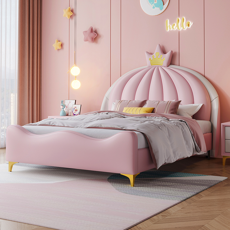 百冠环球 儿童床女孩粉色皇冠公主房卡通卧室单人床1.5米