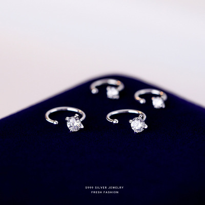 s999纯银四爪锆石闪钻耳环女简约小巧发光耳钉轻奢感气质轻奢耳饰送女朋友老婆情人节七夕生日礼物