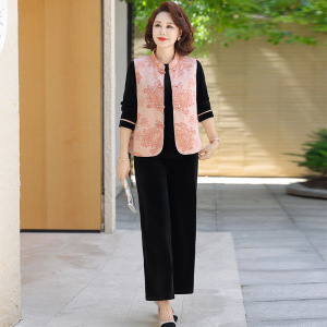 新款妈妈装中老年三件套秋装女40-60岁国风复古女装中年装婆婆装