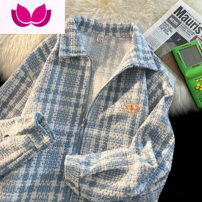 七斓小香风外套男秋季慵懒风宽松格子夹克款ins潮牌美式高街上衣