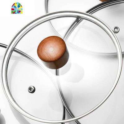 通用可视钢化玻璃锅盖16 18 20 22 24 26CM炒锅汤锅蒸锅盖 FENGHOU 26cm木滴锅盖