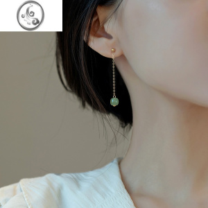 JiMi和田玉长款耳环2023年新款流苏耳线复古风高级感耳钉女夏耳坠耳饰 和田玉耳钉款一对