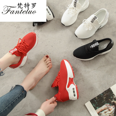 梵特罗春季显瘦内增高跟运动鞋女2018新款百搭韩版透气厚底松糕跟休闲鞋