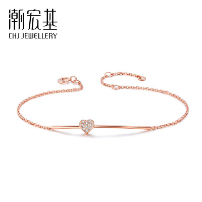 潮宏基佳容18K金钻石手链玫瑰金彩金手饰女FQ约1.15g/链长约16cm+尾链