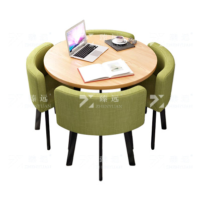 臻远 ZY4100950 简约接待桌椅洽谈桌椅 一桌四椅 水曲圆桌绿色布椅