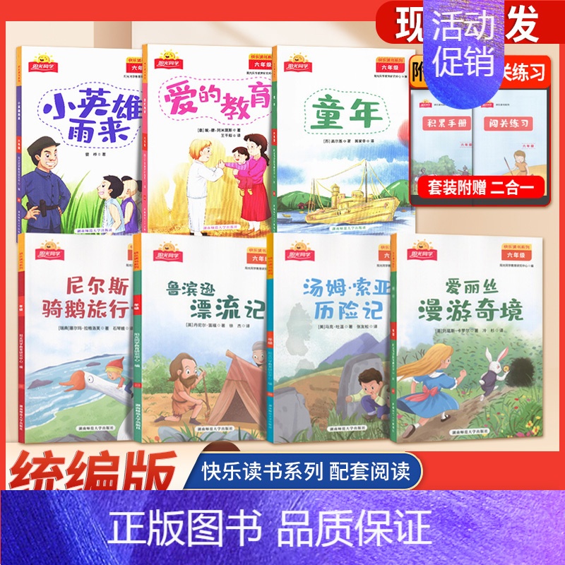 爱的教育❤️阳光同学 小学六年级 [正版]阳光同学快乐读书吧 六年级爱的教育 小英雄雨来 童年 爱丽丝漫游奇境汤姆索亚历