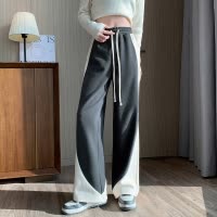 [1.5折价61元]唐狮阔腿运动裤女秋冬新款黑白撞色拼接宽松厚实休闲长裤