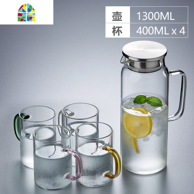 冷水壶玻璃家用果汁可过滤大容量可高温杯具扎壶套装凉开水壶 FENGHOU 直身壶1700ML+简约杯400ML[4凉水壶
