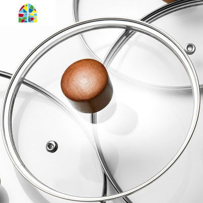 通用可视钢化玻璃锅盖16 18 20 22 24 26CM炒锅汤锅蒸锅盖 FENGHOU 18cm木滴锅盖