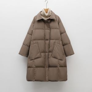 90白鸭绒新国标女式简约纯色加厚中长款羽绒服女