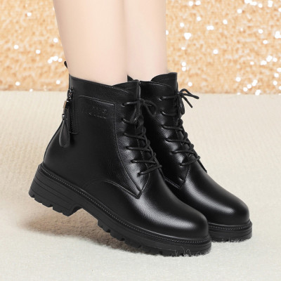 加绒马丁靴女冬季新款妈妈鞋棉鞋粗跟防滑保暖女靴中老年短靴