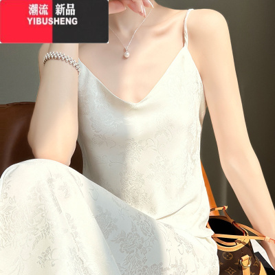 YIBUSHENG气质醋酸吊带裙质感长裙春显瘦打底裙细带性感V领连衣裙脚裸裙
