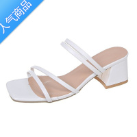 SUNTEK35-45码 大码女鞋41两穿一字方头凉拖42韩版露趾凉鞋粗跟高跟鞋43