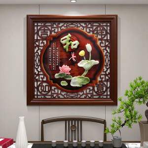 维诺亚中式背景墙沙发装饰画玄关餐厅玉雕挂件挂画走廊客厅实木浮雕壁画