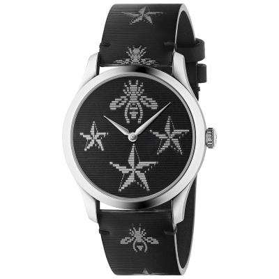 Gucci古驰男表G-Timeless蜜蜂星星图案皮质表带手表男时尚商务简约休闲男士石英表YA1264105No_Color