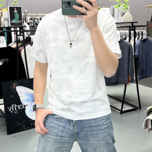 男士T恤短袖新款夏季提花半袖打底衫时尚宽松半截袖体恤上衣帅气