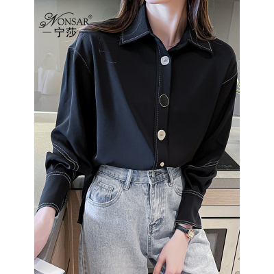 YIBUSHENG2021早春新款法式复古衬衫女别致设计感小众上衣宽松雪纺衬衣潮秋