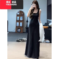 YIBUSHENG醋酸缎面吊带连衣裙女2024新款法式高级感简约长裙气质内搭裙子