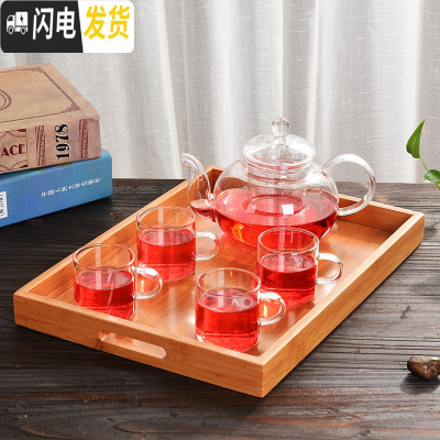 三维工匠玻璃功夫茶具套装简约家用办公旅行泡茶器飘逸杯红花茶壶一壶二杯 圆润玻璃5件套+手拉盘