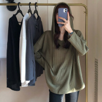 华夫格纯色宽松连帽套头卫衣女冬春秋新款韩版新款东南亚女装
