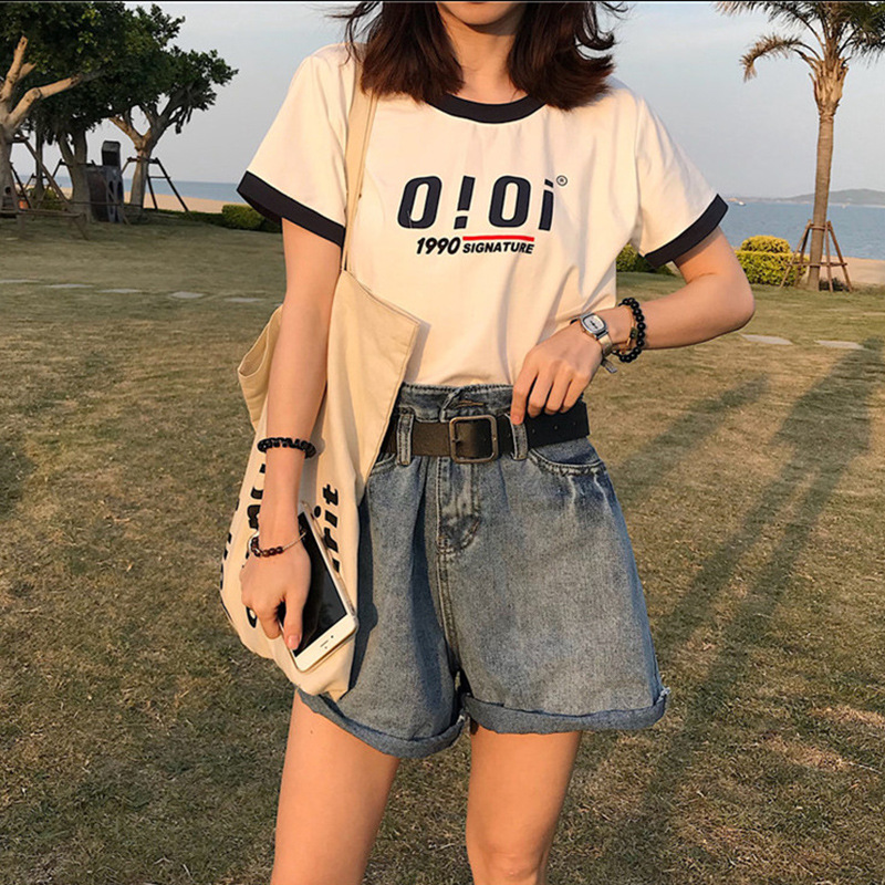 夏季新款女式字母短袖T恤女宽松打底衫上衣韩国女装