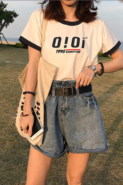 夏季新款女式字母短袖T恤女宽松打底衫上衣韩国女装